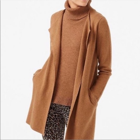 J Crew Factory small Vanessa Brown Open Cardigan Sweater Longline Office Knit - Picture 1 of 8